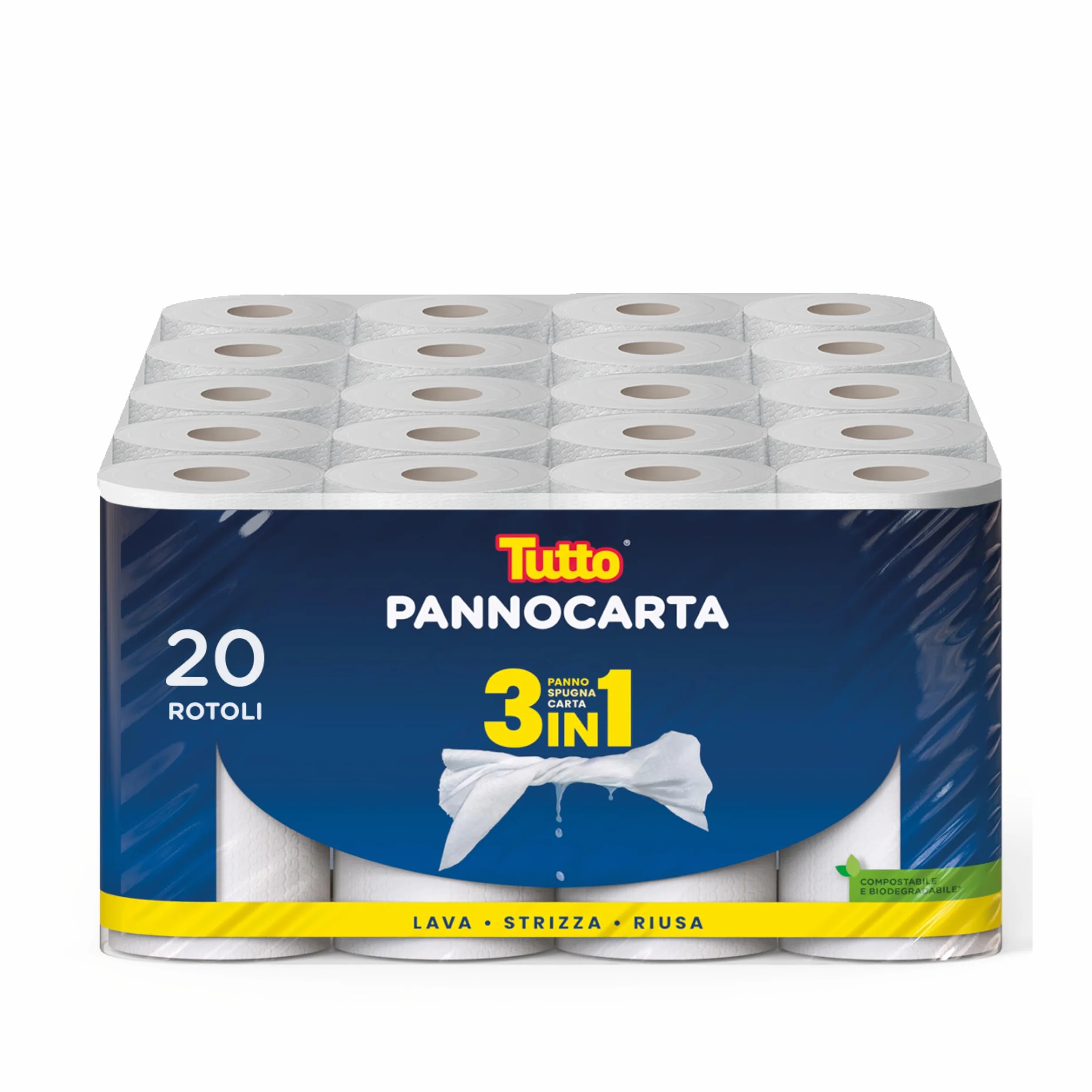 Tutto Pannocarta 3 in 1 Carta Multiuso 20 Rotoli Extra Assorbente Lavabile Riutilizzabile Made in Italy