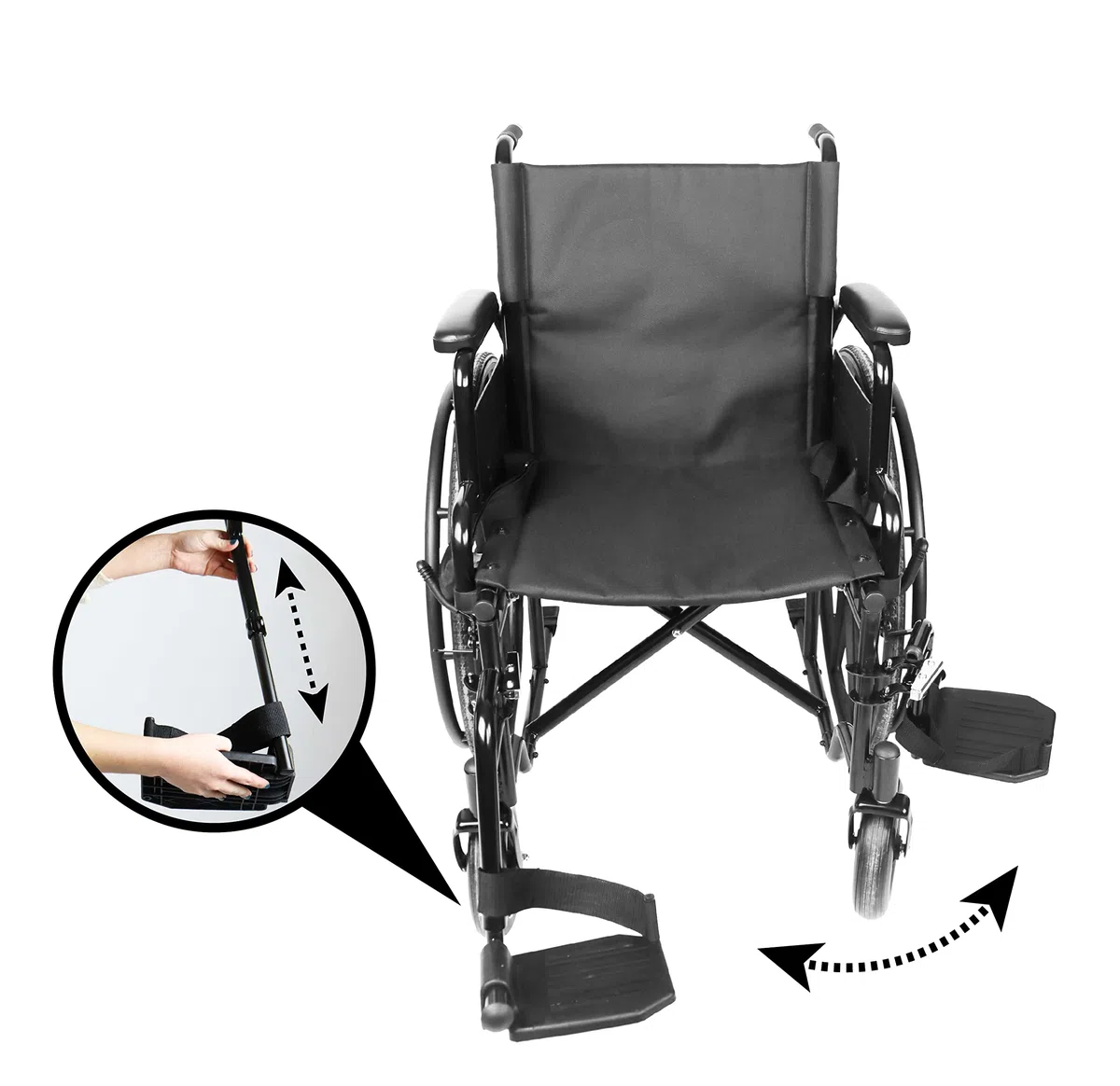 PEPE Mobility Sedia a Rotelle Autospinta Pieghevole e Leggera (Seduta 46 cm), Telaio in Acciaio Nero, Carrozzina per Disabili e Anziani Compatta e Robusta