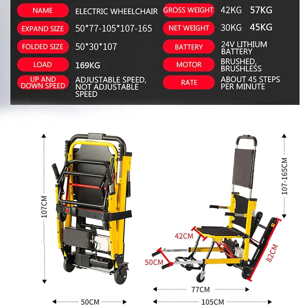 Montascale,Montascale Portatile,Telaio Che Può Salire E Scendere Per Le Scale,Carrello Elettrico Per Sedia A Rotelle Per Scale Da Arrampicata,Carrello Scalatore Elettrico black