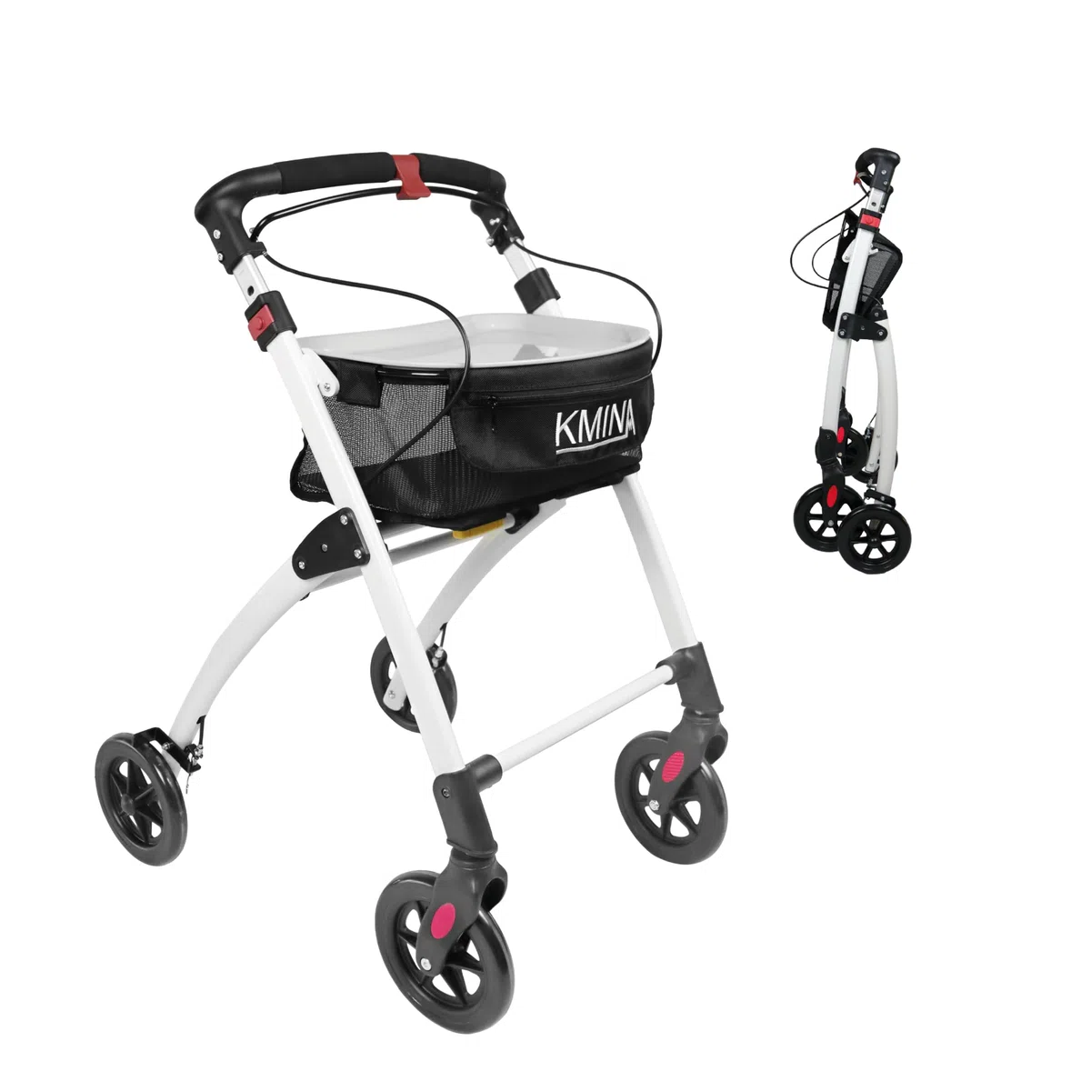 KMINA Deambulatore per Anziani Pieghevole a 4 Ruote, Rollator Regolabile in Altezza, Carrello Girello da Esterno e Interno, Nero - Modello PRO
