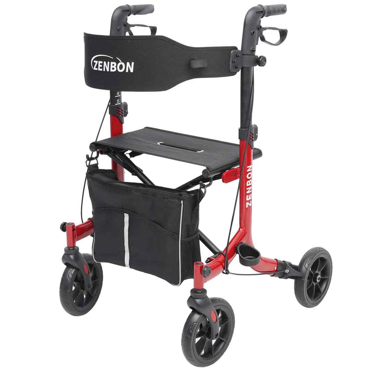 Deambulatore in Alluminio Ultraleggero con 4 Ruote: Rollator Stretto per la Casa, Deambulatore con Seduta Pieghevole per Anziani - Rollator da Viaggio con Maniglia Regolabile in Altezza (Rosso)