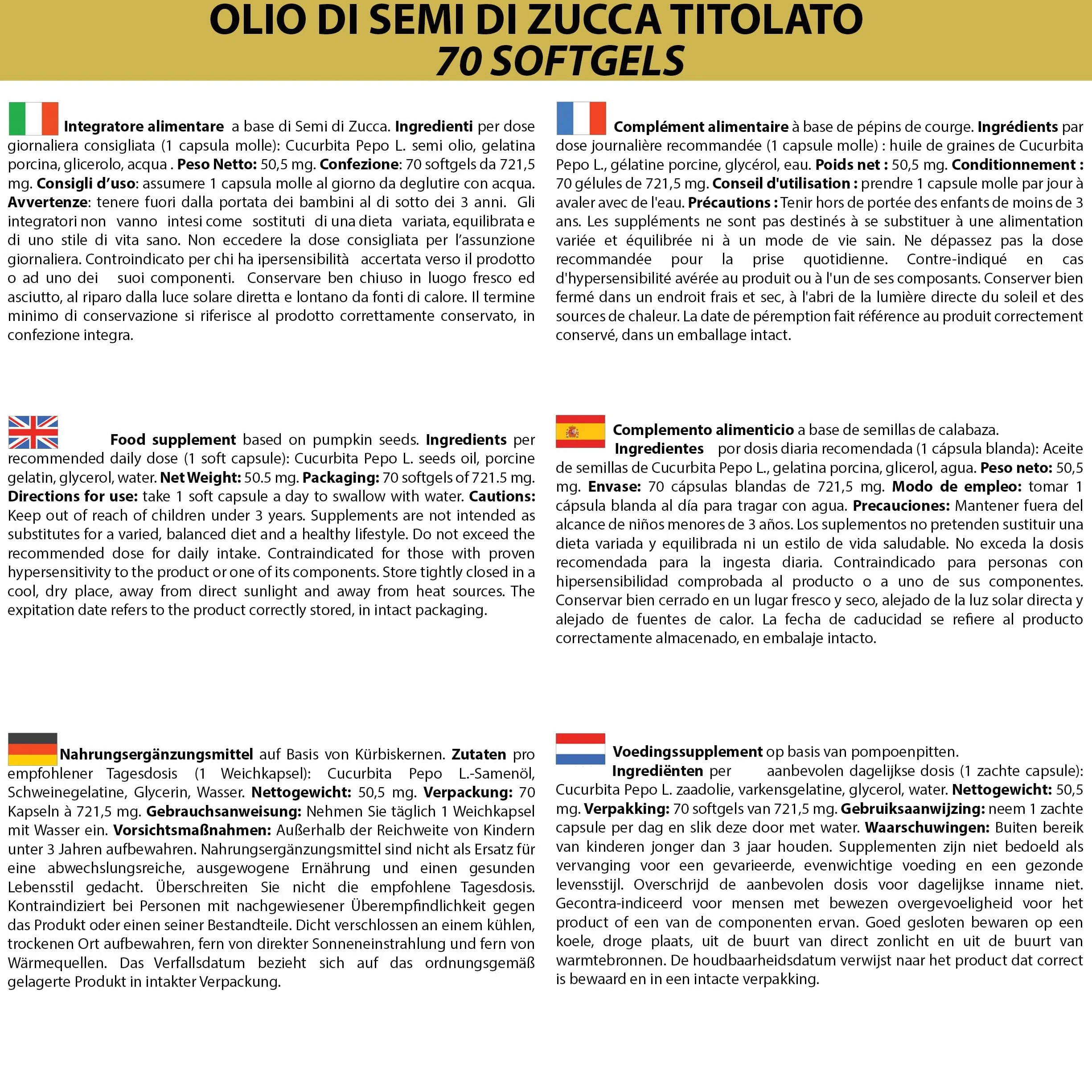 Semi di Zucca 2100 Softgels Olio Spremuto a Freddo Omega 3 6 9 Acido Linoleico Oleico