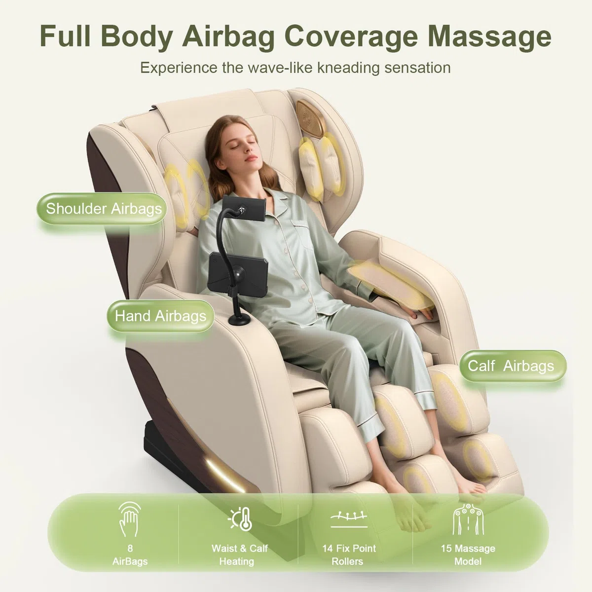 Poltrona Massaggianti Per Tutto il Corpo con Riscaldamento,14 rulli per Massaggio,Massaggio piedi,8 Airbag, Altoparlante Bluetooth, Controller Touch Screen,Poltrona massaggianteo per Homer Theater