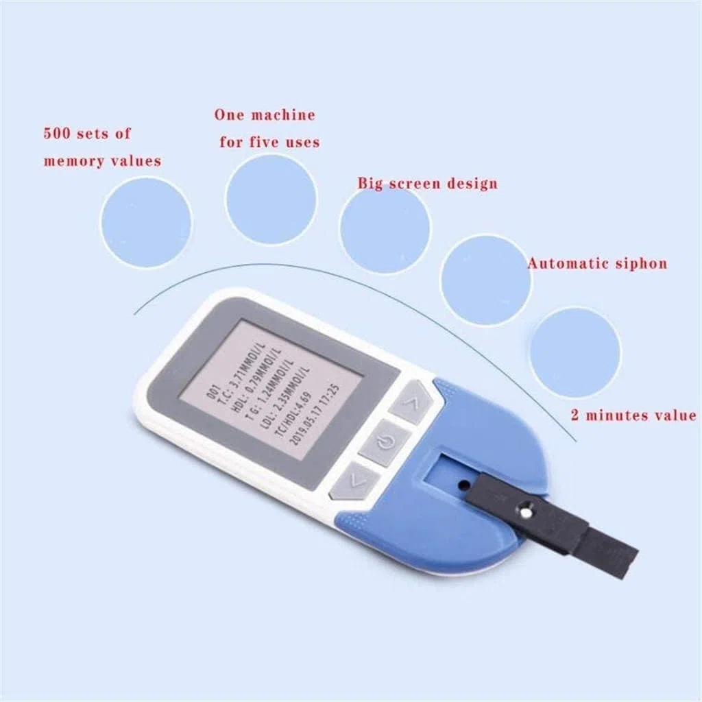 REHOOF Tester del Colesterolo 4 in 1, Test Lipidico del Sangue Completamente Automatico per L'analisi di Colesterolo Totale, Trigliceridi, Lipoproteine Alte E Basse