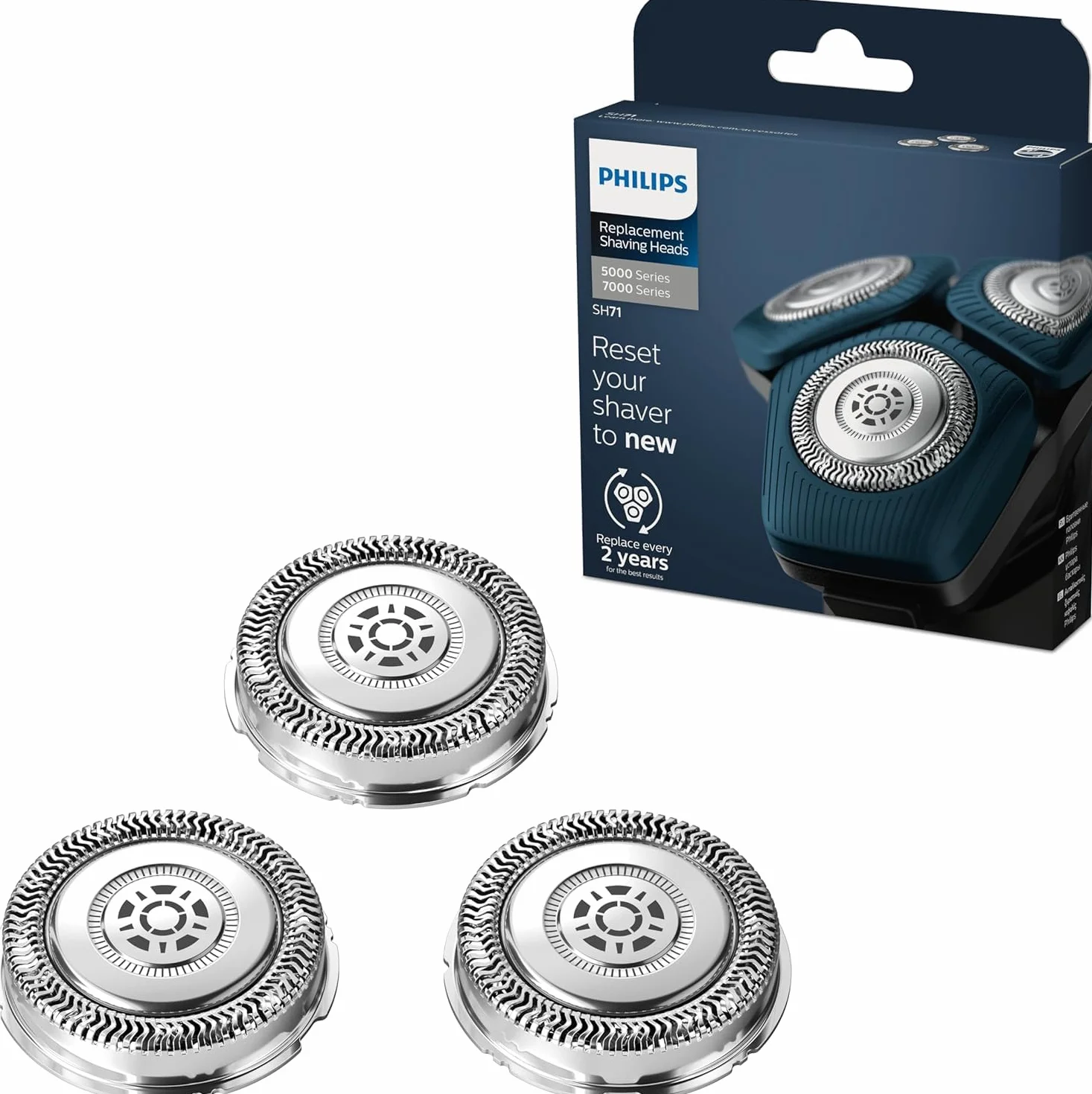 Philips SH71/50 Testine di Rasatura Compatibili Serie 5000 7000 3 Pezzi Autoaffilanti Sostituiscono RQ12/70 RQ12/60 SH60/70 SH70/70