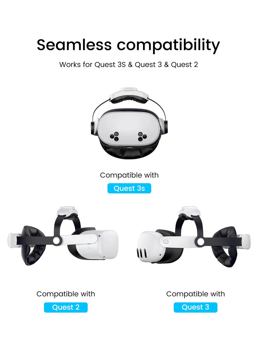 Elegamefy Headstrap per Meta Quest 3/3s/Quest 2 con batteria da 10000 mAh, gioco intercambiabile e prolungato, 5 ore, doppio pomello regolabile
