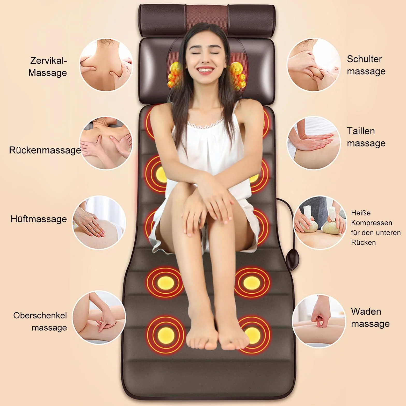 Tappetino massaggiante con funzione termica, tappetino per agopressione, tappetino massaggiante per tutto il corpo, airbag lombare regolabile, cuscino massaggiante per alleviare il dolore al collo e