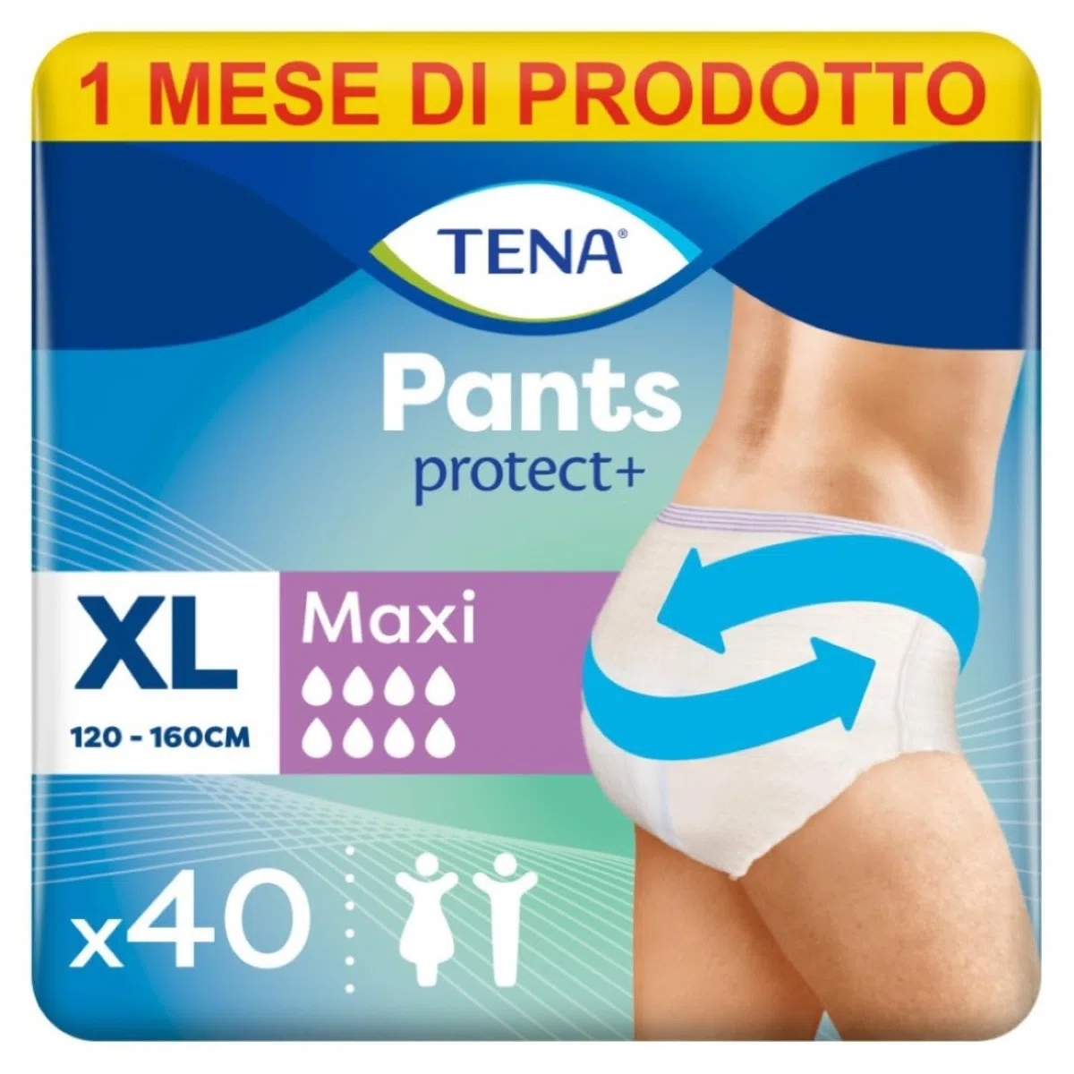 TENA Pants Maxi Extra Large (XL) Pacco Scorta Mensile, Mutandine Assorbenti, Elasticizzate e Monouso, Per Perdite Urinarie, Sia Per Lei Che Per Lui, Discrete e Confortevoli, 4 Confezioni x 10 Pezzi