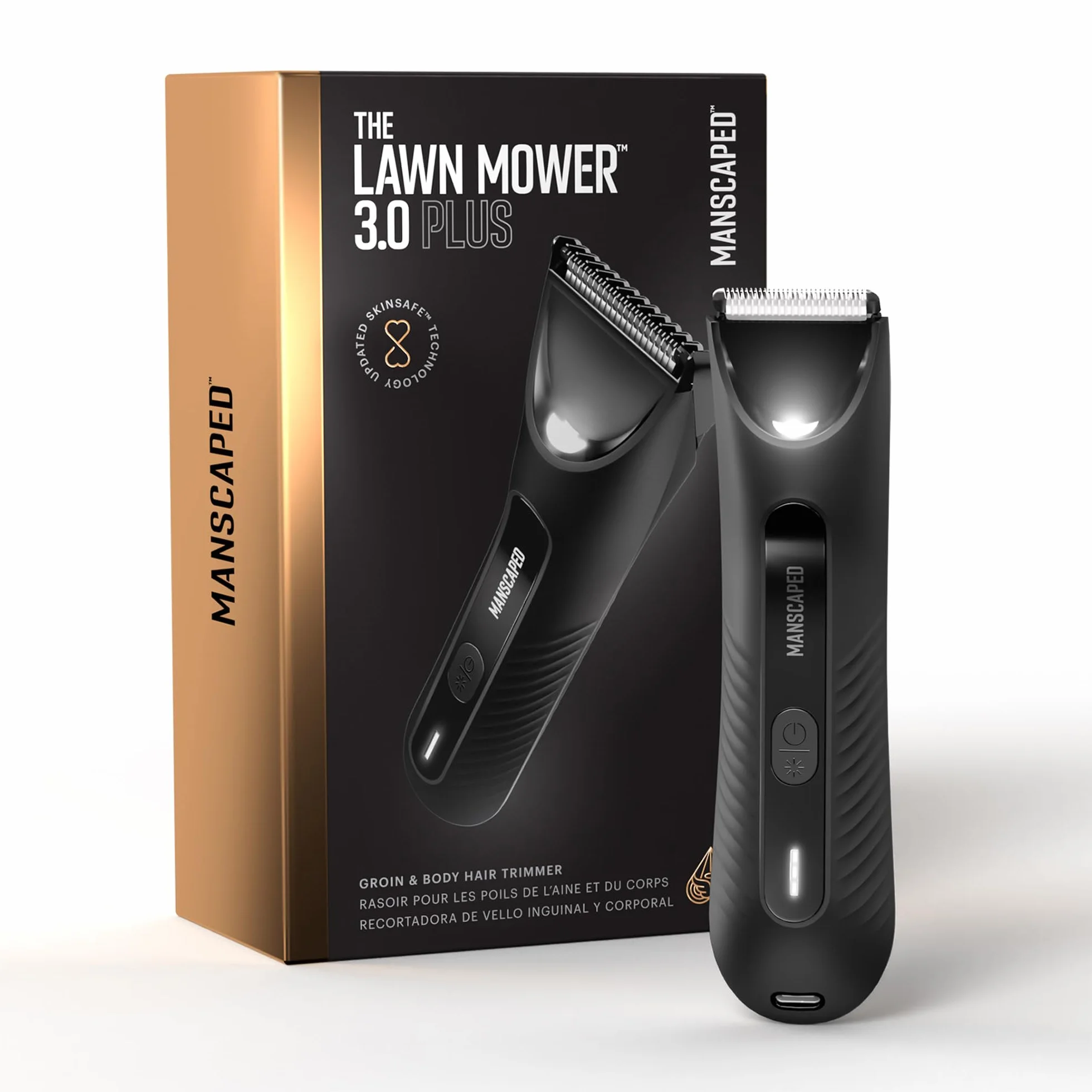 MANSCAPED® The Lawn Mower® 3.0 Plus Rasoio per peli di inguine e corpo, lama SkinSafe®, impermeabile, ricaricabile USB-C, rasoio a sfera wireless da uomo