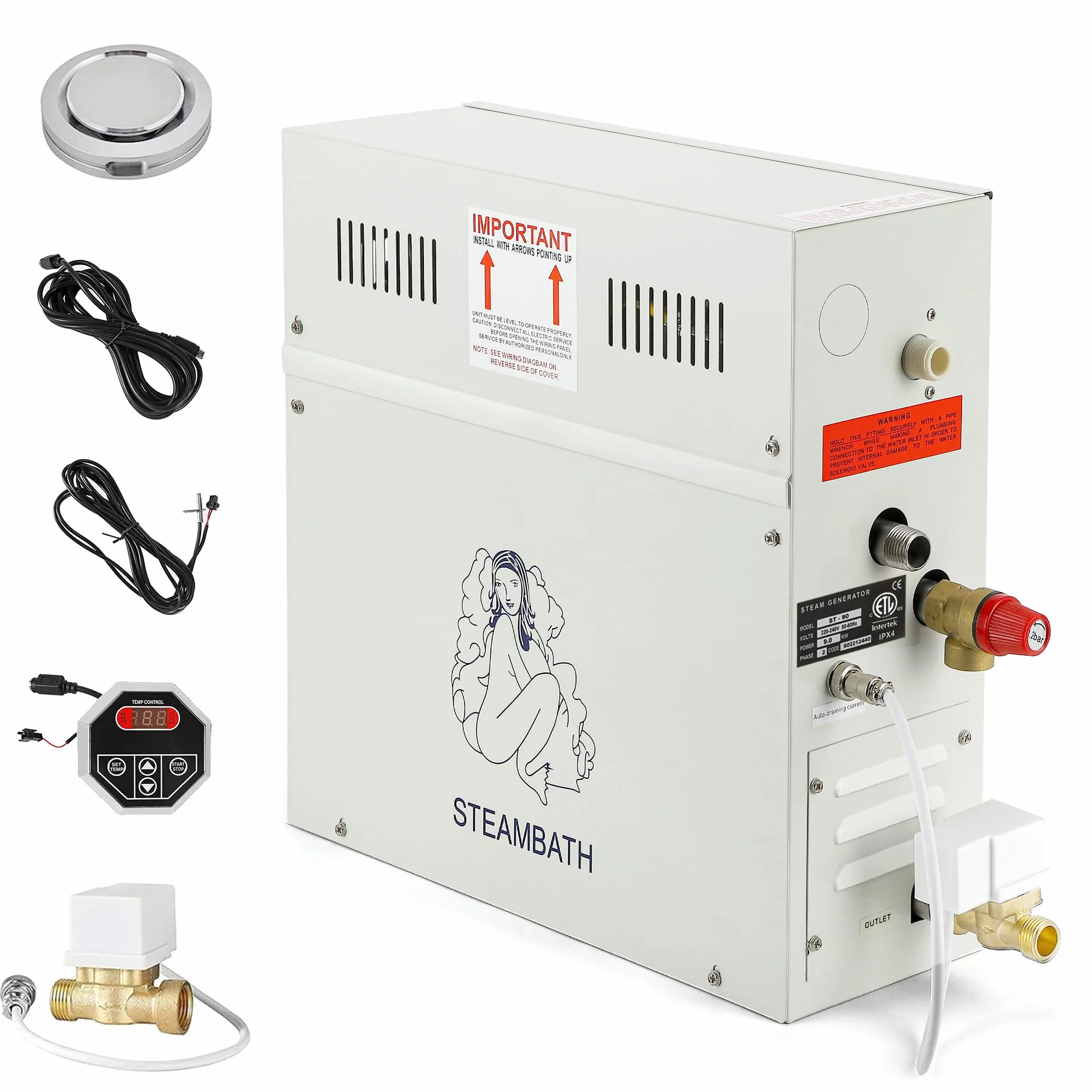 CGOLDENWALL 6KW Kit Sauna Generatore di Vapore 220V Domestico Turco Doccia Bagno SPA Autodrenante Regolatore Digitale Display 6m³ Termostato Automatico 35-55℃