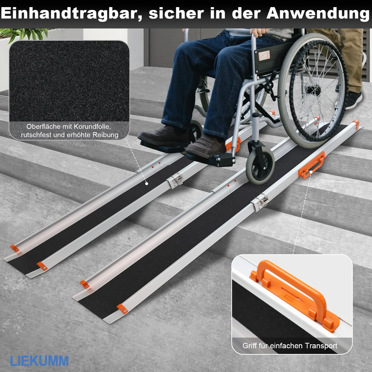 LIEKUMM Rampa per Sedia a Rotelle,122.5 cm Rampe di Carico Telescopiche in alluminio, Portata 300 kg per Rampa per Disabili, Sedie a Rotelle Manuali, Confezione da 2
