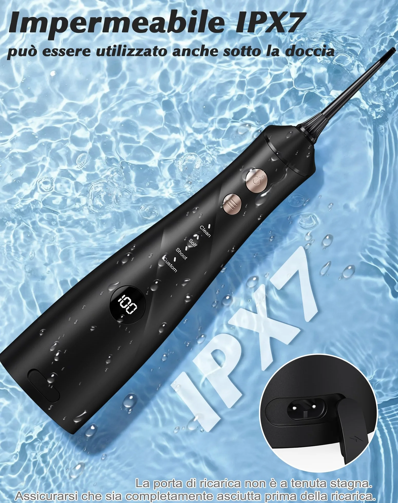 Idropulsore Dentale IPX7 5 Ugelli 4 Modalità Serbatoio Grande