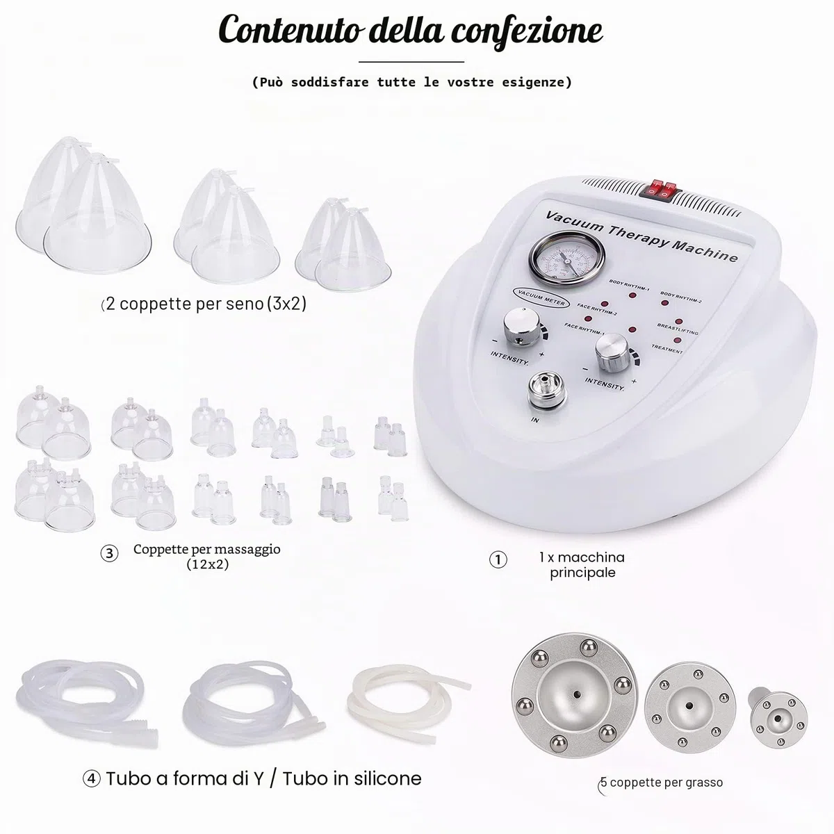 Meifuly Set di terapia di coppettazione sottovuoto con 30 tazze e 3 pompe, aspirazione regolabile e 6 modalità macchine di terapia del vuoto