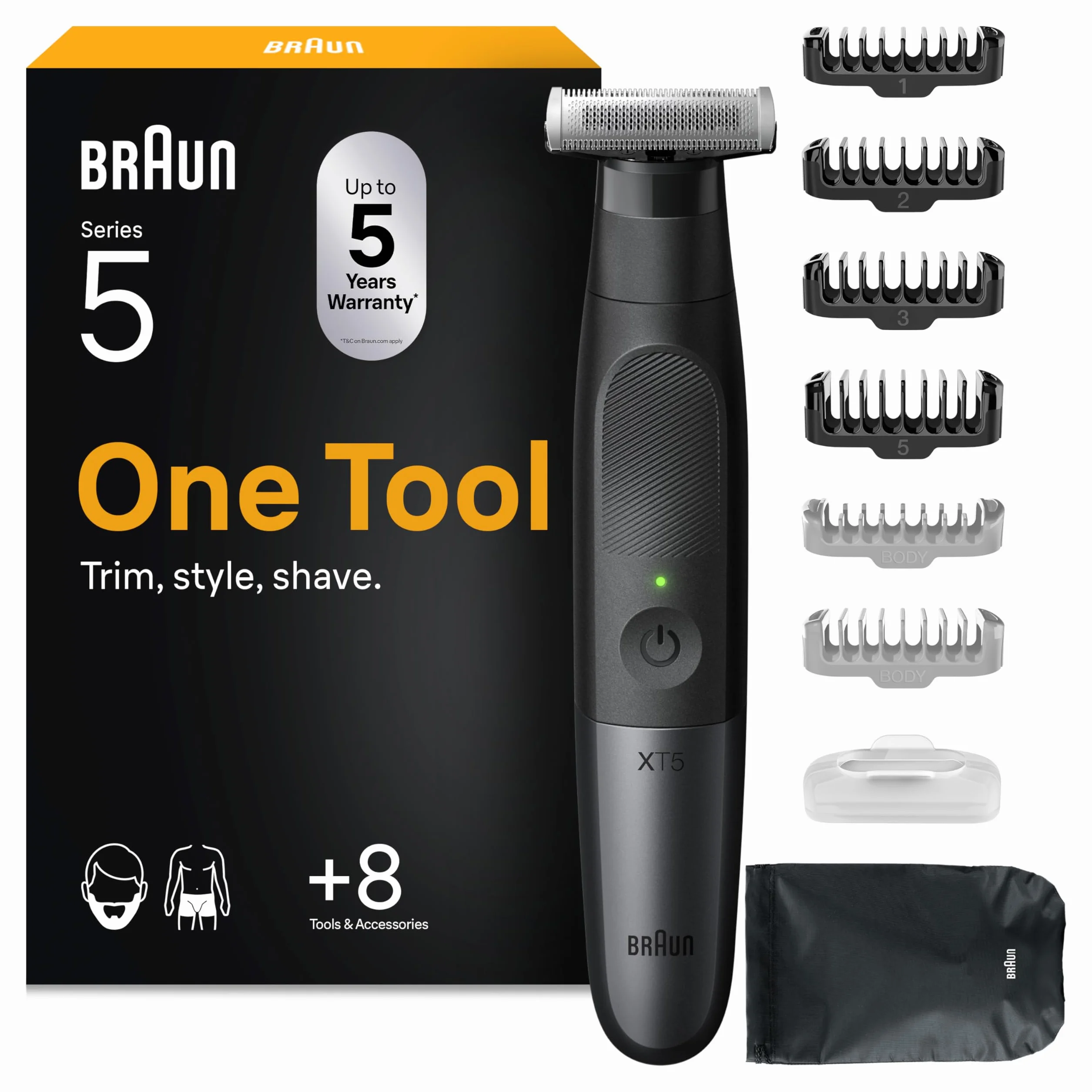 Braun Series X XT5200 Rasoio Elettrico Barba Capelli Lama 4D SkinShield 45 Minuti Senza Fili