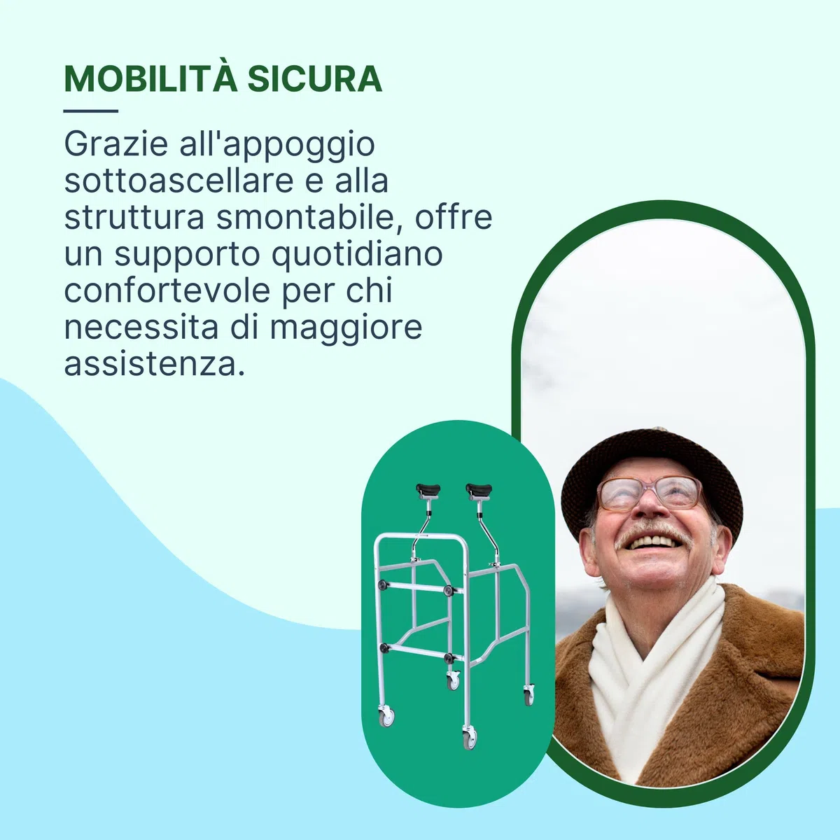 Deambulatore per Anziani Smontabile con Sottoascellari Regolabili - Girello per Anziani e Disabili da Interno o Esterno - Deambulatore per Anziani 4 Ruote in Acciaio