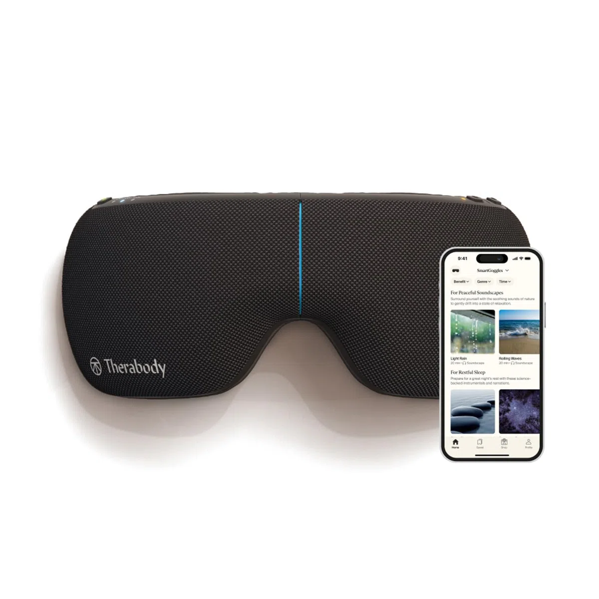 Therabody SmartGoggles 2.0 – Maschera oculare riscaldante, maschera oscurante per il sonno & massaggio delle tempie per relax personalizzato e sollievo dal mal di testa.