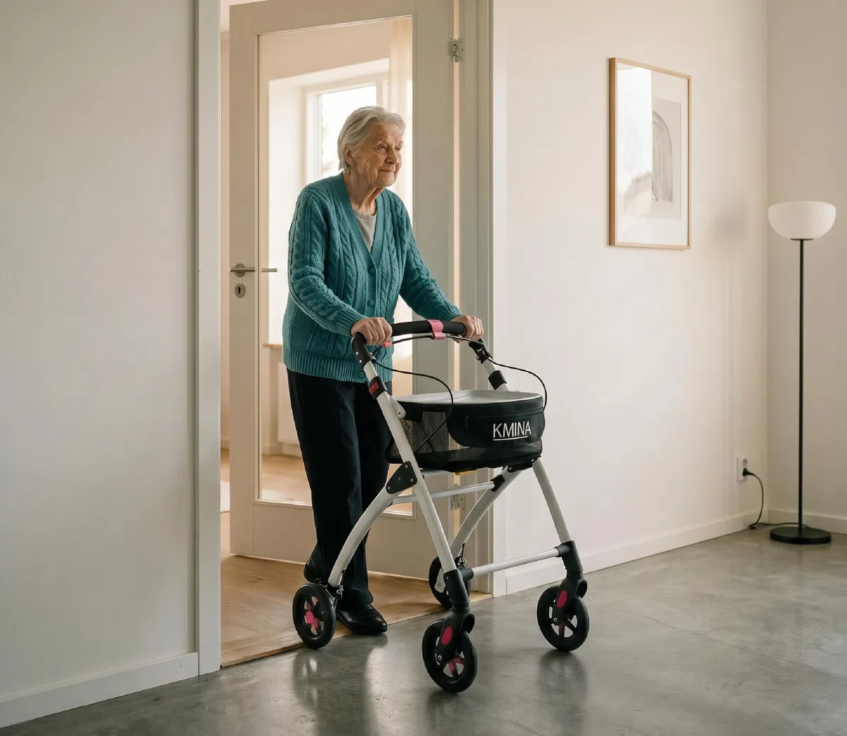 KMINA Deambulatore per Anziani Pieghevole a 4 Ruote, Rollator Regolabile in Altezza, Carrello Girello da Esterno e Interno, Nero - Modello PRO
