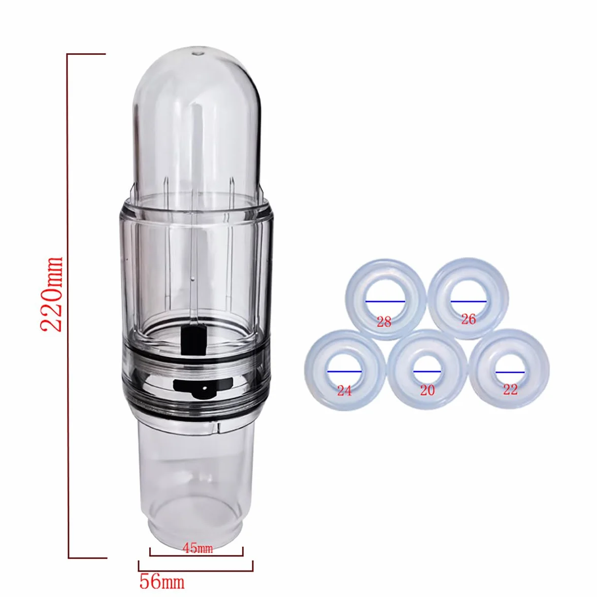 Pompa a Vuoto Manuale per Uomo con 5 Anelli in Silicone, Kit Vacuum Maschile