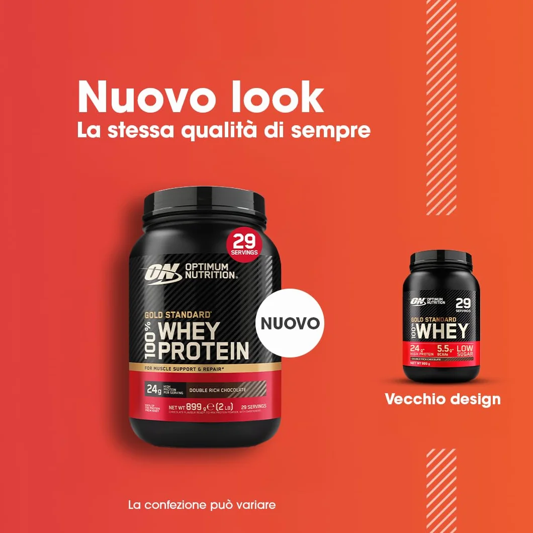 Optimum Nutrition Gold Standard 100% Whey Proteine in Polvere Doppio Cioccolato 899g 29 Porzioni