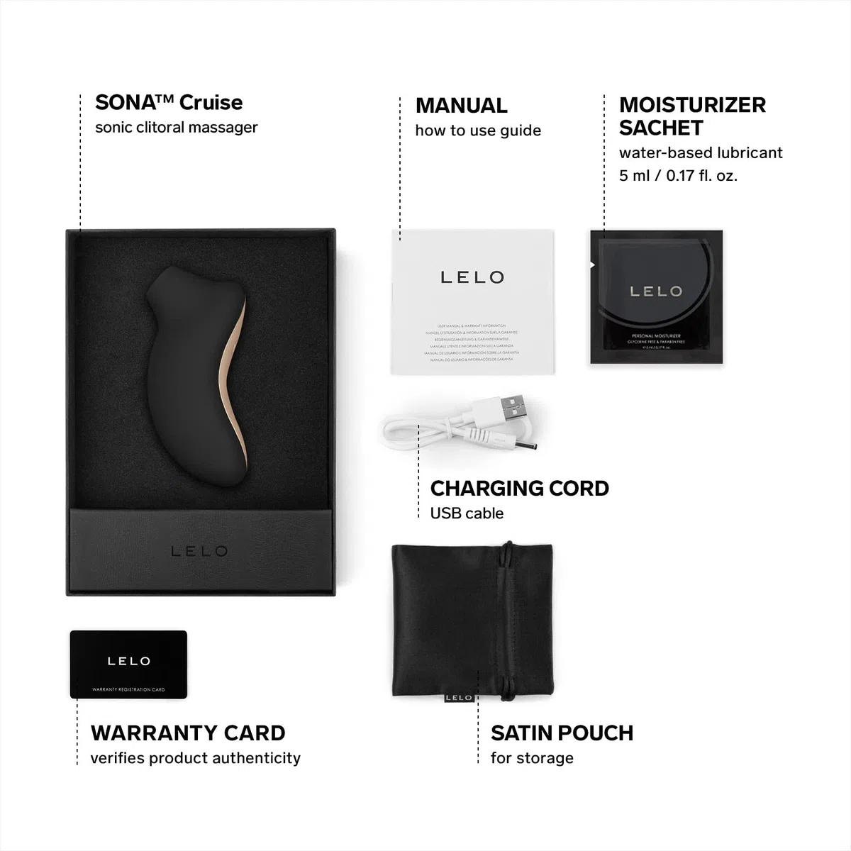 LELO SONA Cruise Massaggiatore Sonico con Cruise Control per un Maggiore Piacere, Succhia Clitoride Per Donna Pulsante Impermeabile e Ricaricabile per Donne, Sex Toy, Vibratori Clidoride Donna, Black