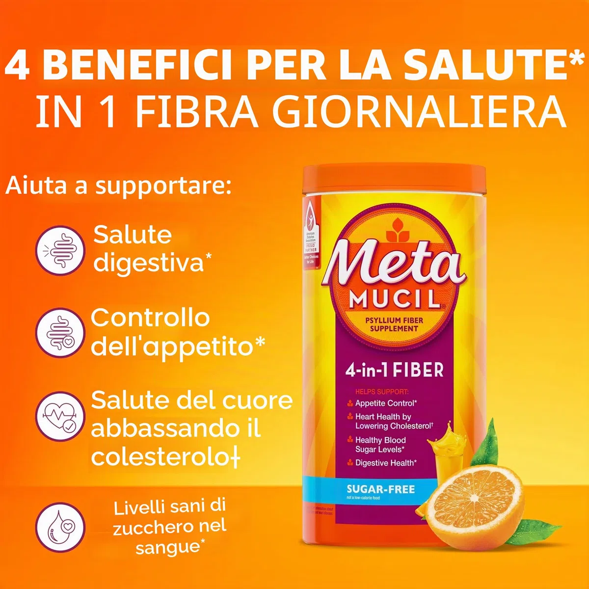 Metamucil Smooth Texture Orange 228 doeses sugar free by Metamucil