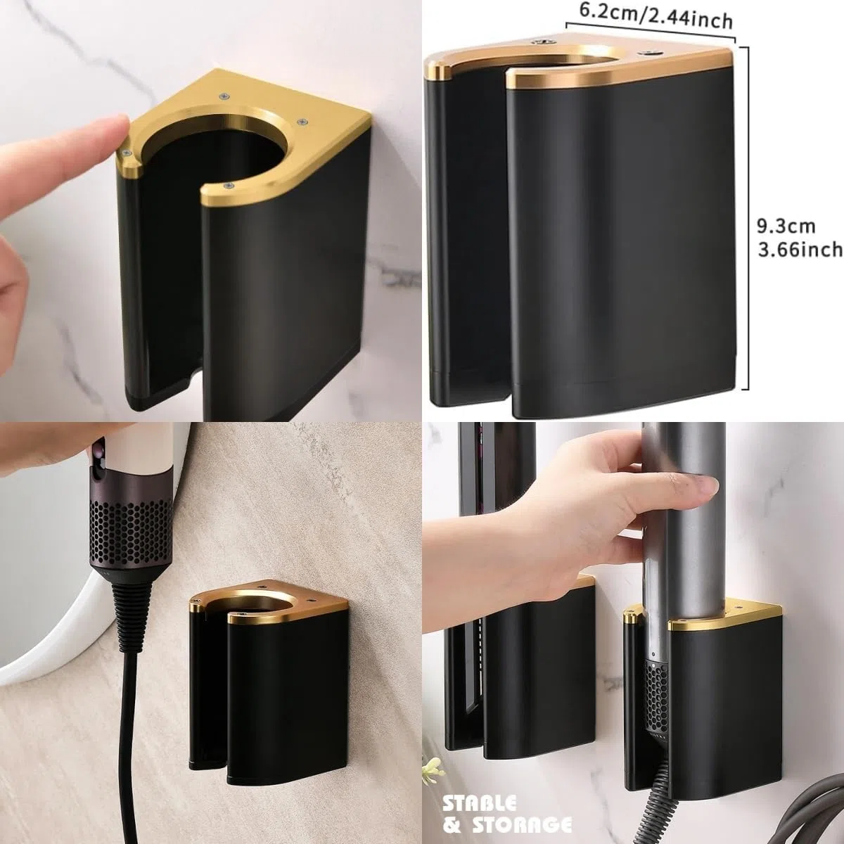 Supporto da Parete per Dyson Airstrait, Supporto in Alluminio Compatibile con Dyson Airstrait HT01 / Airwrap, Staffa in Lega di Alluminio con Adesivo Accessori