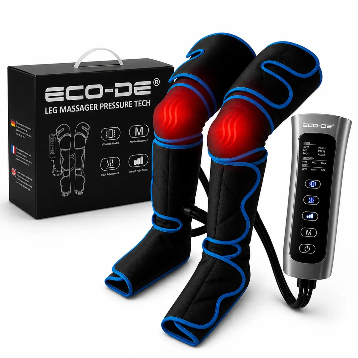 ECODE Pressoterapia Linfodrenaggio Massaggio Linfatico Drenante per Circolazione, Vene Varicose e Ritenzione Idrica Gambe Gonfie, Piedi, Polpacci e Caviglie – Gambali con Massaggiatore Linfodrenante
