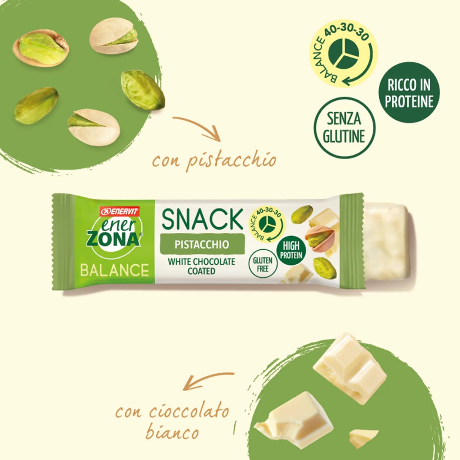 Enervit Enerzona Protein Snack 40-30-30 Variety Pack 5pz Pistacchio + 5pz Cioccolato al Latte Barrette Proteiche