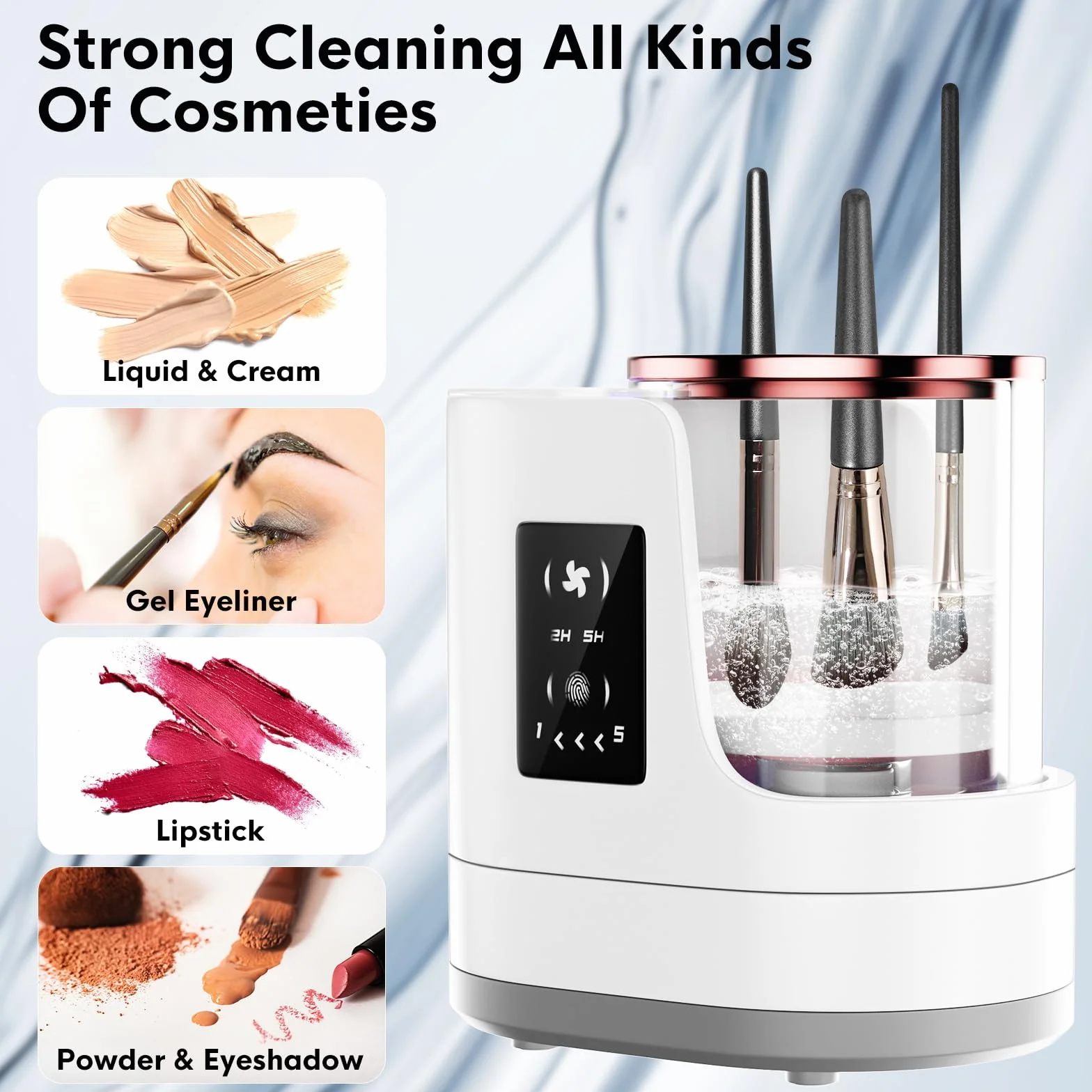 Pulitore elettrico 3 in 1 per pennelli da trucco, automatico, con asciugacapelli, USB, portatile, per pulizia profonda di tutte le dimensioni, pennello per fard, spugne