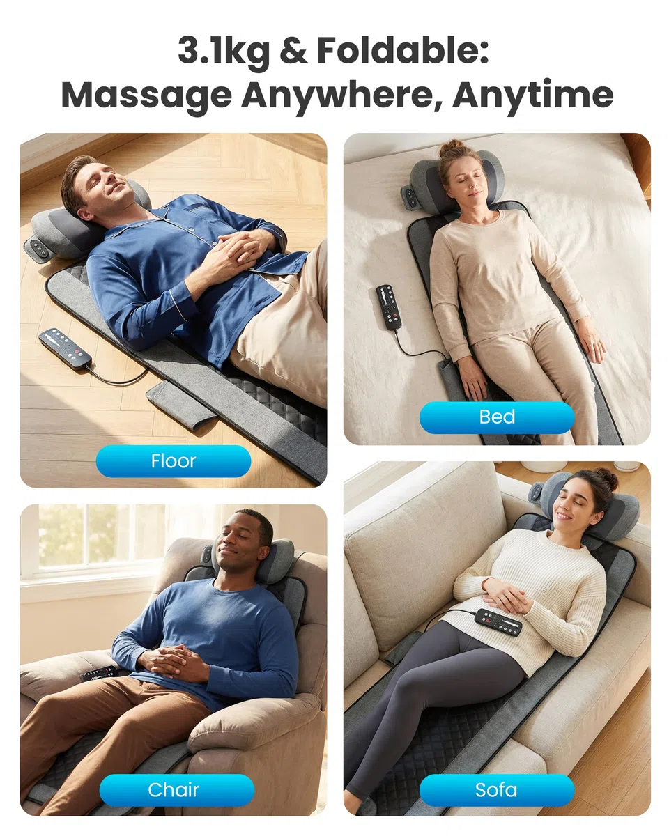 COMFIER Materasso Massaggiante Per Tutto Il Corpo Con Funzione Riscaldante, Cuscino Materassino Massaggiante Con 10 Motori E Funzione Shiatsu Per Collo, Schiena, Gambe, 160 X 56 Cm, Regalo