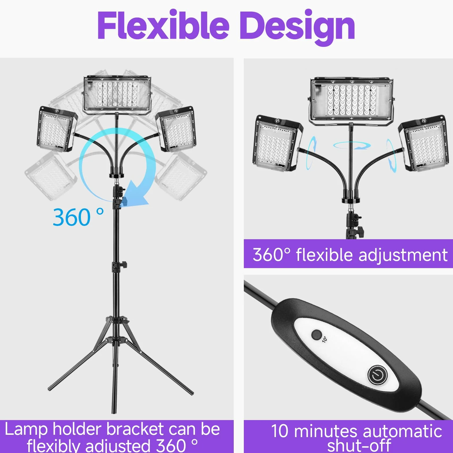 Lampada Abbronzante a Tre Teste 144 LED Viso Corpo Altezza Angolazione Regolabili