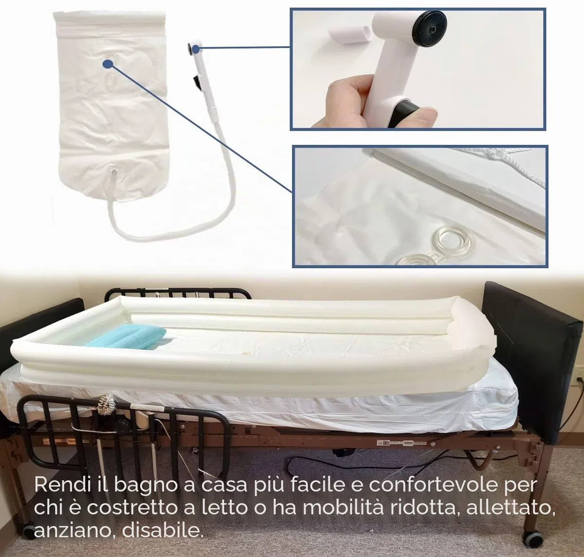 HWIN Kit doccia gonfiabile vasca da bagno, sistema doccia per adulti per lavabo per bagno, con sistema di assistenza per anziani disabili costretti a letto con pompa ad aria 345677