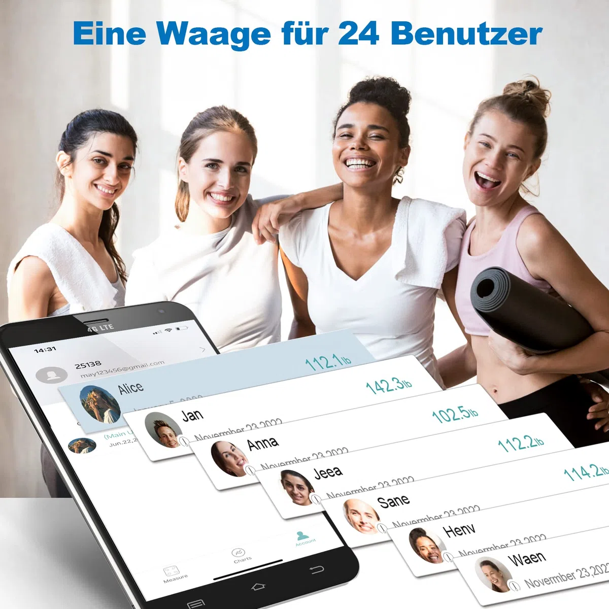 Bilancia con Analisi Segmentale di Grasso e Muscolo, Bilancia Pesapersone con Display Grande 8 in 1, Bilancia Impedenziometrica Professionale con 20 Metriche Corporee, Bilancia Smart con APP