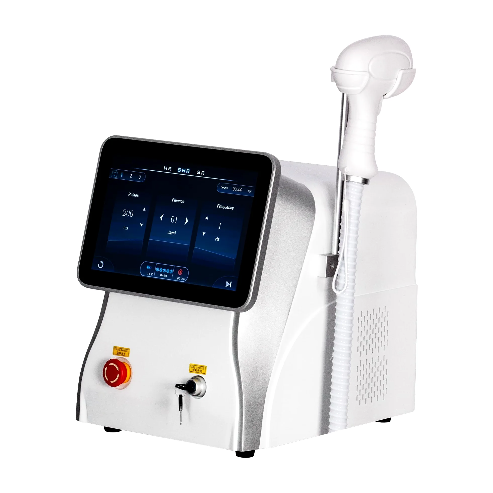 10 Bars, Depilatore Laser a Diodi Indolore, Tecnologia di Raffreddamento Integrata, 3 Lunghezze d'Onda (808nm/755nm/1064nm), Per Viso e Corpo, Bianco