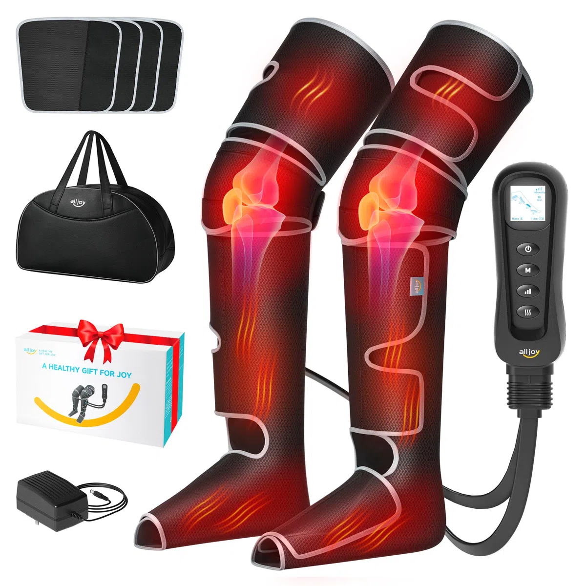 ALLJOY Massaggiatore Gambe con Calore, Pressoterapia per Casaper la Circolazione e il Sollievo dal Dolore, 2 Livelli 5 Modalità 4 Intensità, Regalo per Uomini e Donne