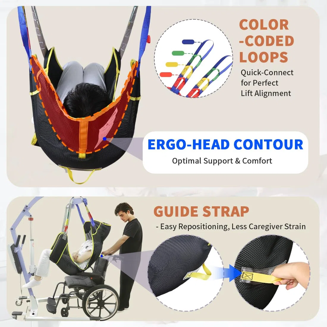 EZ Assistive Imbracatura universale per sollevamento paziente, per il posizionamento del letto e il bagno, imbracatura di trasferimento per anziani, allettata (nero, L)