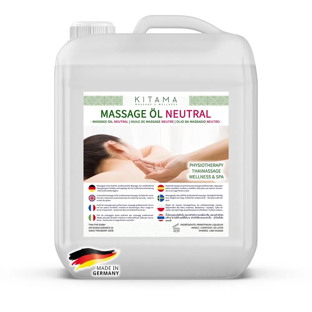 Kitama Olio di Massaggio neutro 10 litri - Olio per massaggio Thai, Fisioterapia Spa, olio di base senza profumo