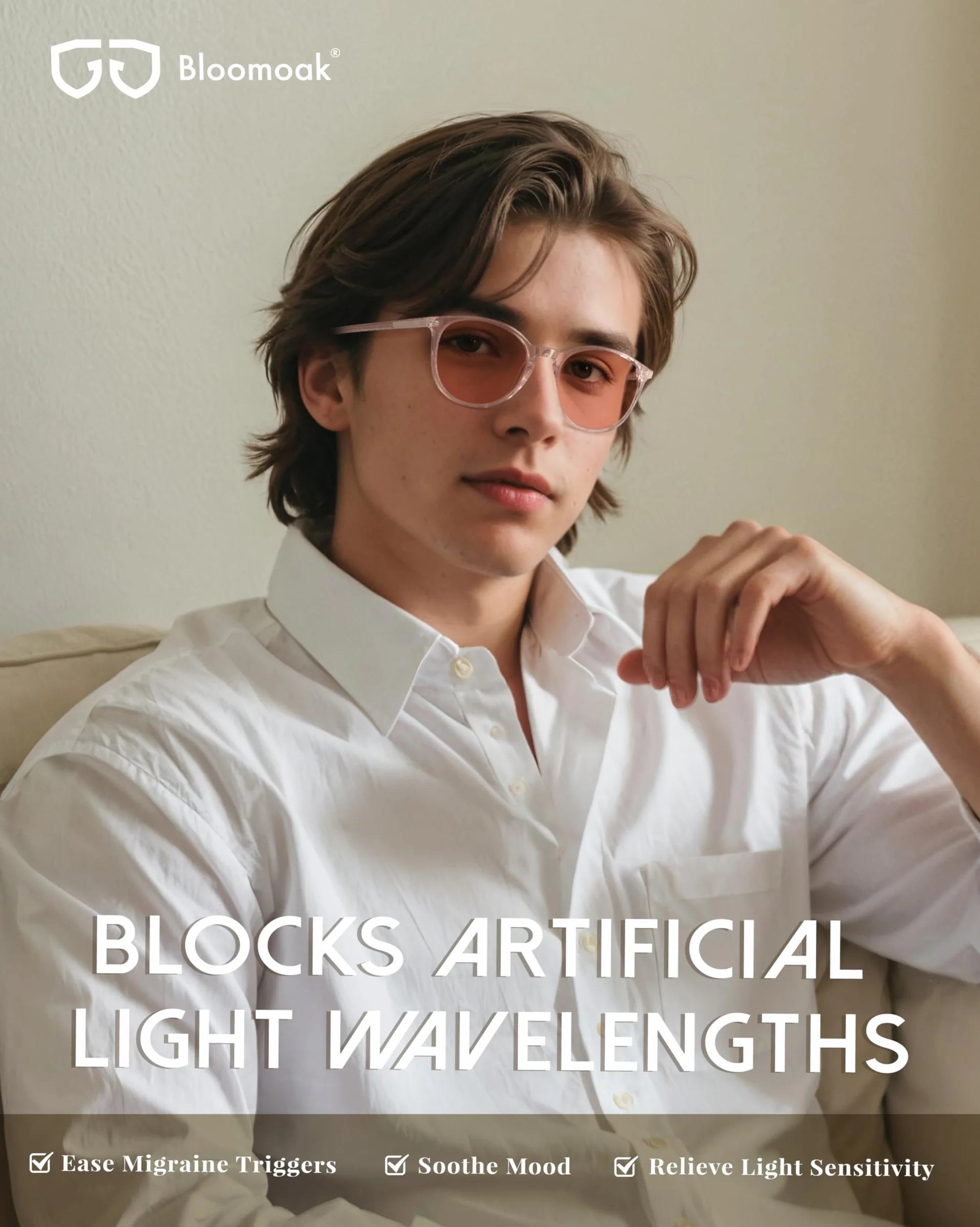 Bloomoak Occhiali FL-Flex per emicrania rosa, 53 mm, per sensibilità alla luce e fotofobia