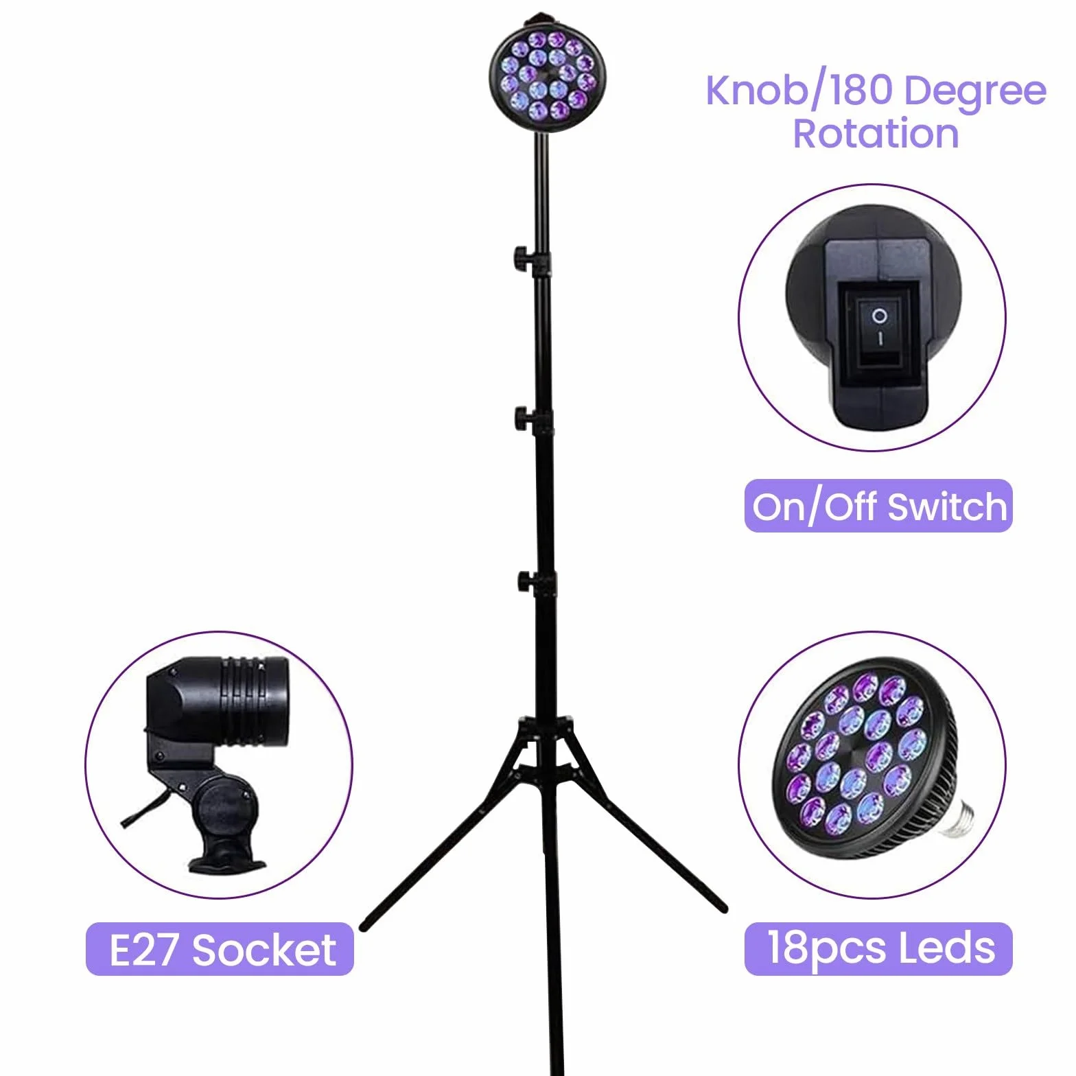Lampada abbronzante 54W LED per viso e corpo con supporto regolabile, luce viola 180°