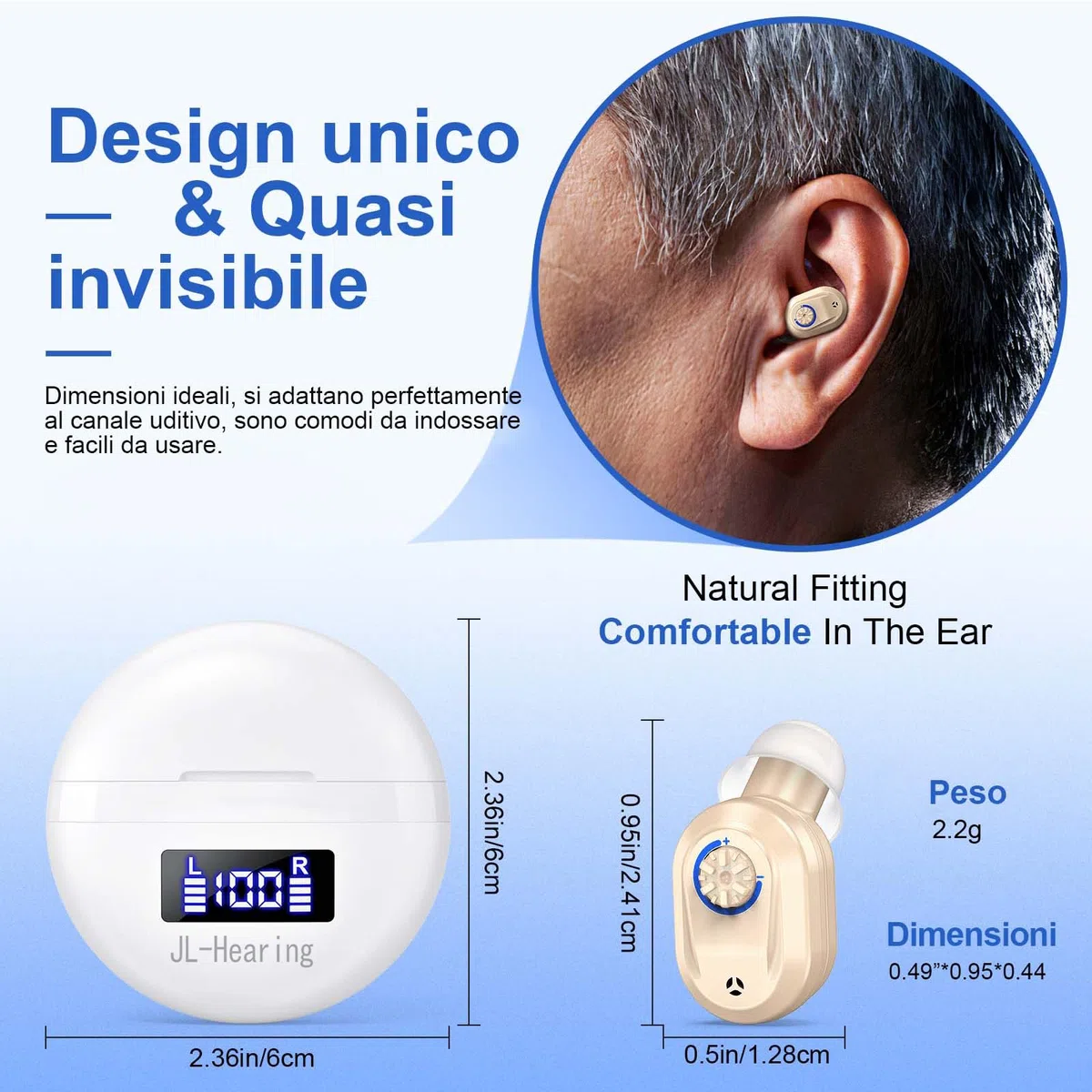 Dispositivo Audio Ricaricabili,Cancellazione del Rumore, Display a LED Custodia di Ricarica,Confezione da 2