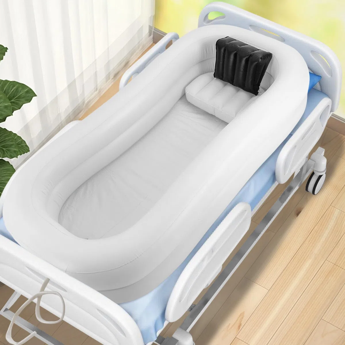 Vasca da bagno gonfiabile medica per adulti, portatile in PVC vasca da bagno con pompa ad aria, sistema doccia portatile a letto per disabili, anziani