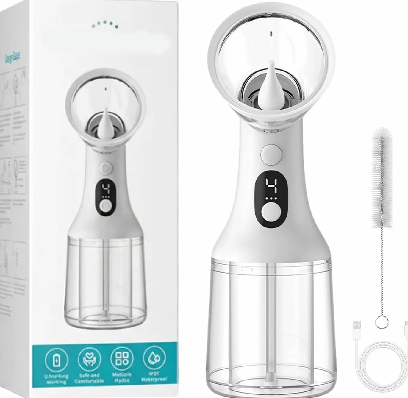 Rimozione Del Cerume Con Serbatoio Di Raccolta Monoblocco, Sistema Di Irrigazione E Lavaggio Per La Pulizia Delle Orecchie | 4 Modalità Di Pressione, Display A Led, Pulizia Delicata,1pcs