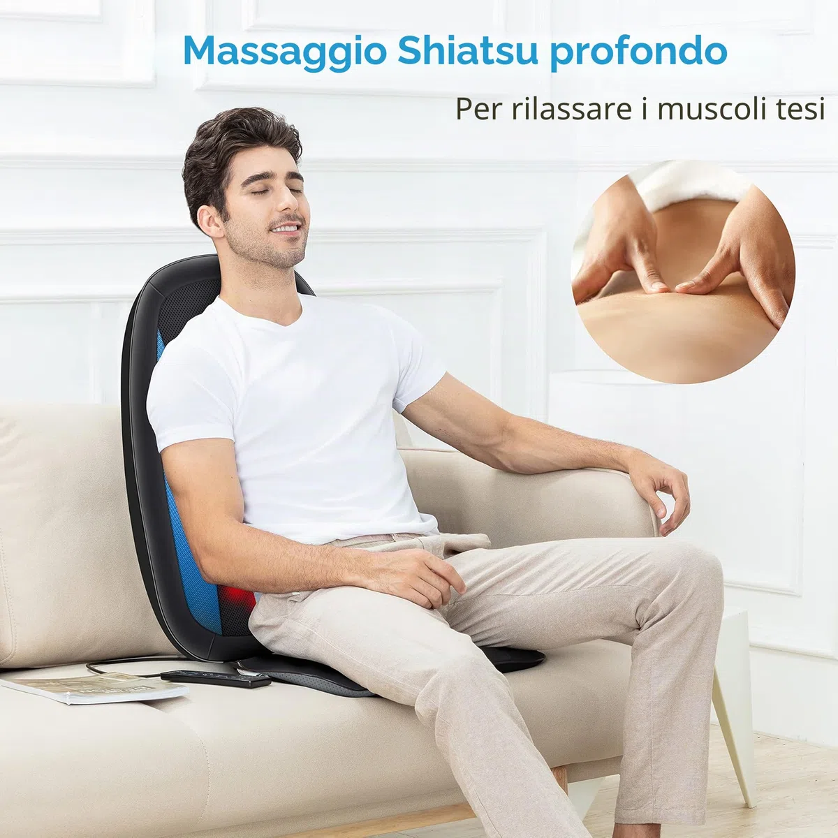 Comfier Shiatsu Massaggiatore Schiena con Calore - Cuscino Sedile Massaggiante con Impastamento Tessuto Profondi, Massaggiatore Elettrico per corpo a Casa o da Ufficio