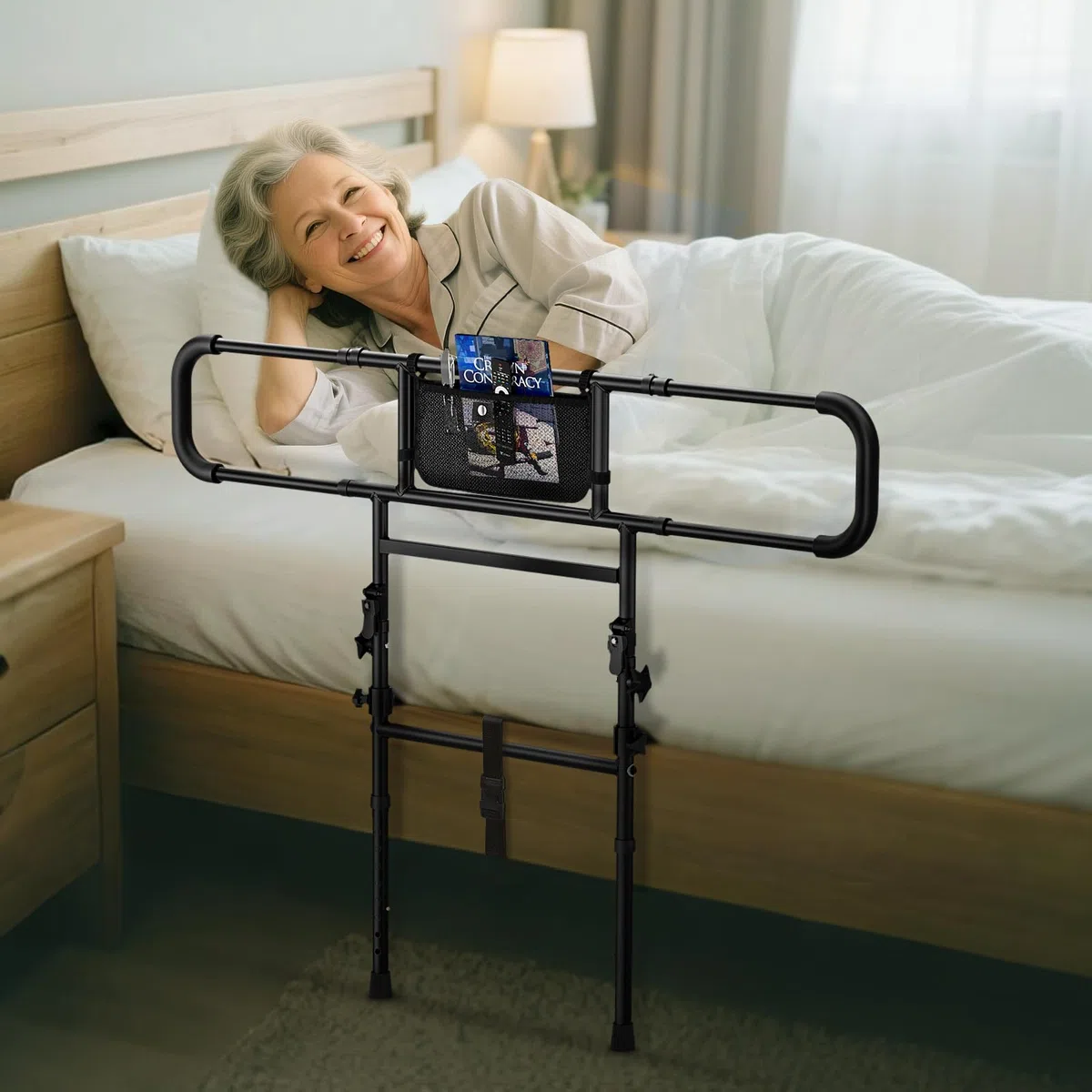 FORTEMOTUS Sponde Letto Anziani, Barriera Letto con Regolabile Sponde Ribaltabile, Borsa, Anticaduta y Supporto per Alzarsi dal Letto per Adulti, Disabili (Spessore Materasso 15-40 cm)