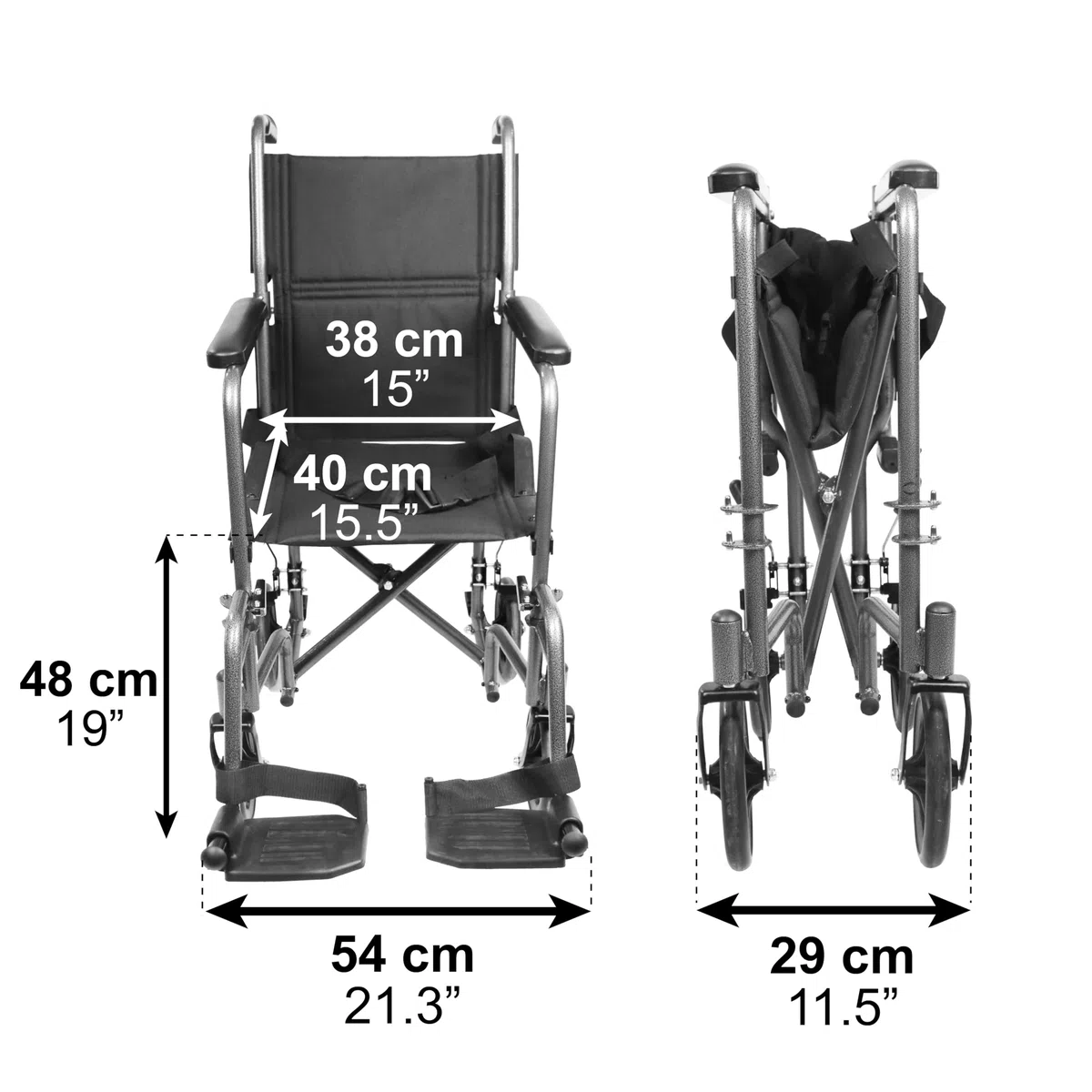PEPE Mobility Sedia a Rotelle Pieghevole Leggera (Sedile Stretto 38 cm), Compatta in Acciaio per Disabili e Anziani, Facilmente Richiudibile e Pratica