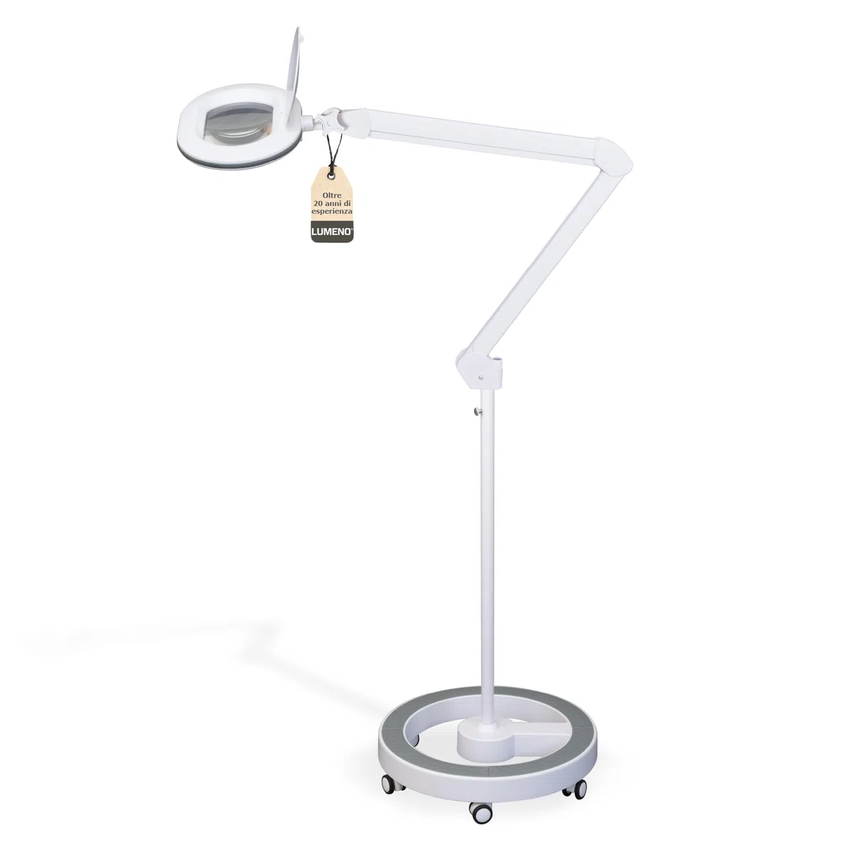 Lumeno 8615GR Lampada d'ingrandimento con grande lente ovale 110x150 mm, 60 LED dimmerabili in 2 fasi, perfetta come ausilio alla lettura, per i cosmetici, 5 diottrie grigio con treppiede rotante