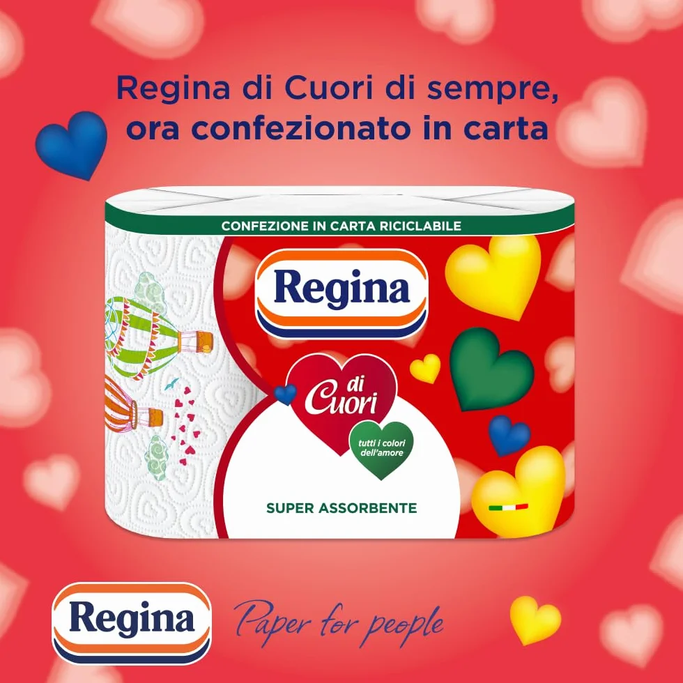 Regina di Cuori Carta Cucina 30 Rotoli 2 Veli 50 Fogli Assorbenza Spessa Resistente FSC