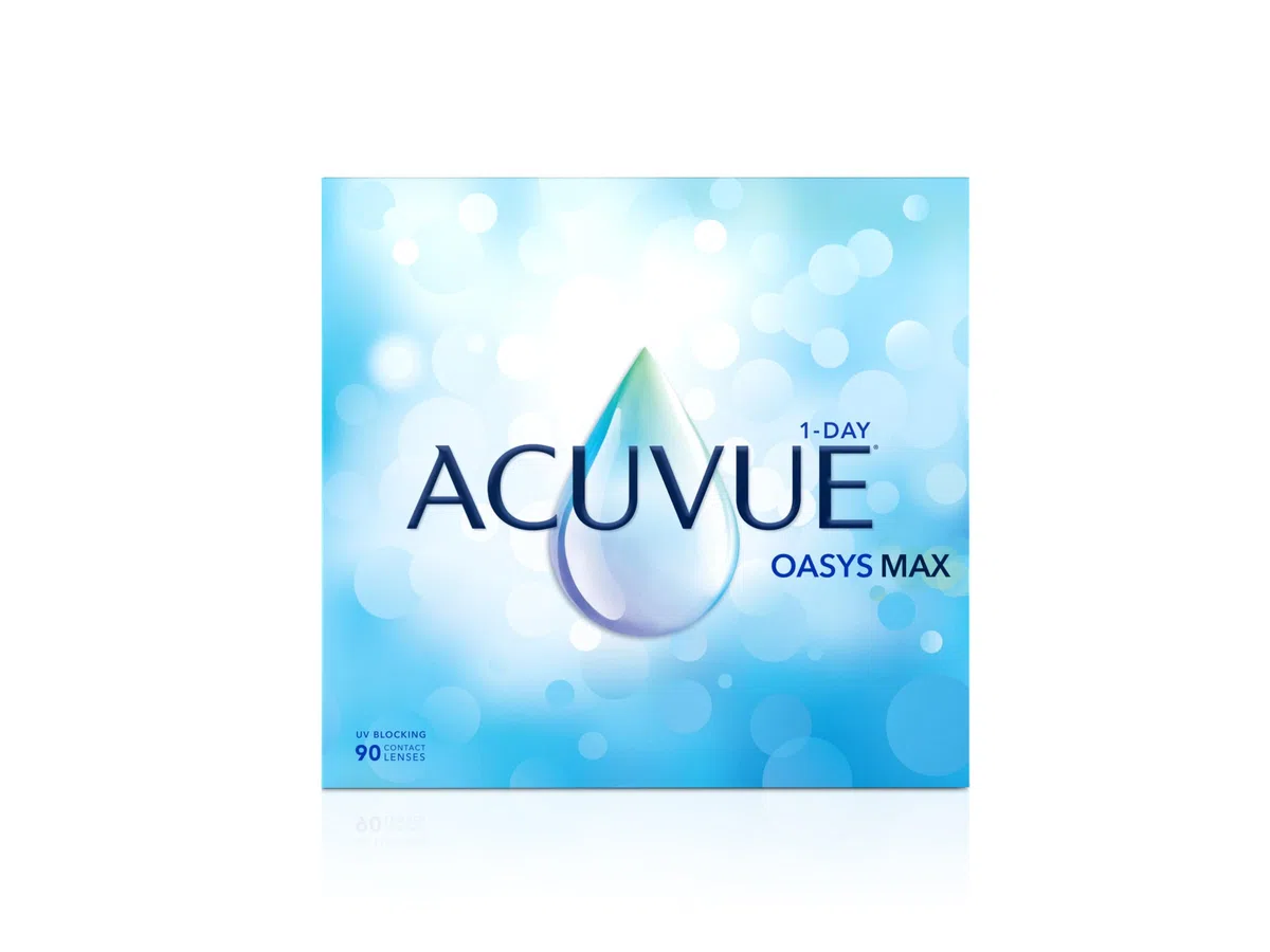ACUVUE OASYS MAX 1-Day, lenti a contatto giornaliere; Comfort tutto il giorno e visione nitida, filtrano la maggior parte della luce blu-viola;-3.50 diottrie; BC 8.5; DIA 14.30; 90 lenti