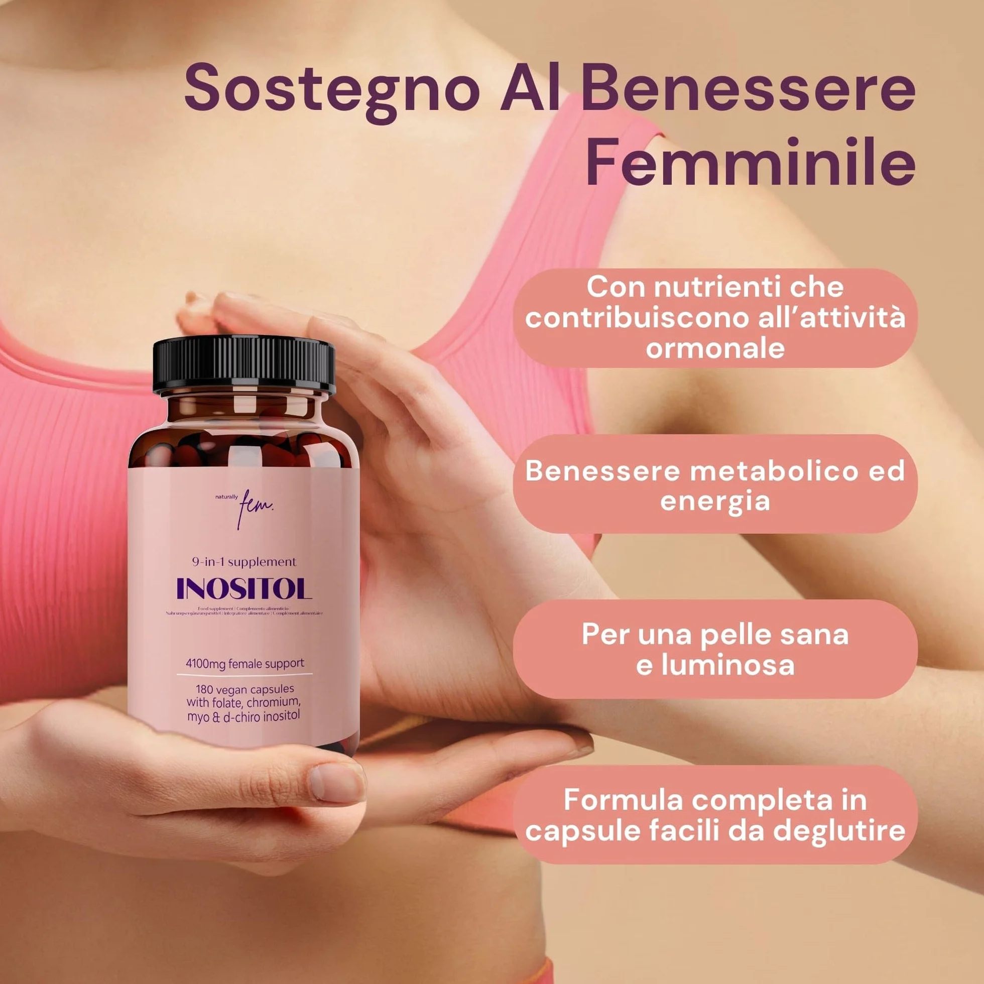 Myo Inositolo e D-Chiro Inositolo Integratore 4100mg - Capsule Vegane - Supporto Metabolico, Equilibrio Ormonale - 9-in-1, Folato 5-MTHF, Cromo, Zinco, Vitamine B6, B12, D3