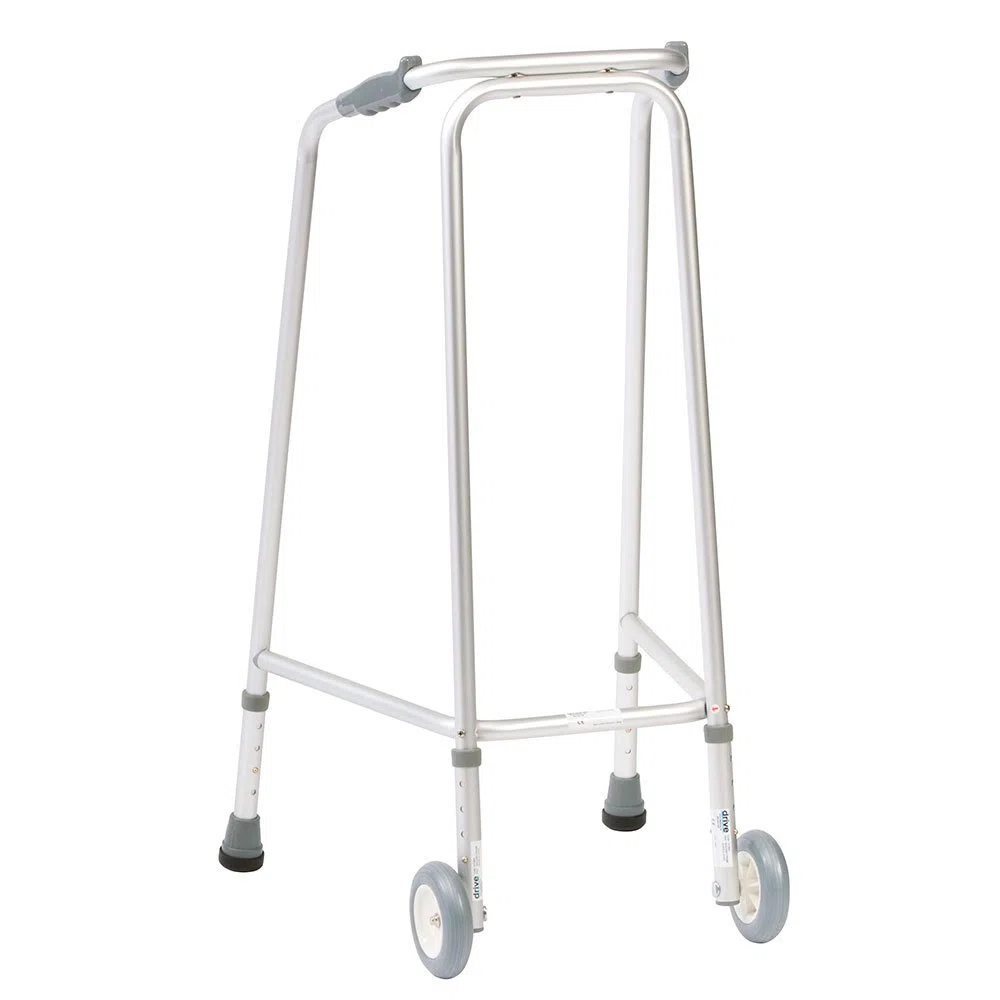 NRS Healthcare Deambulatore Sottile con Rotelle, Altezza Regolabile